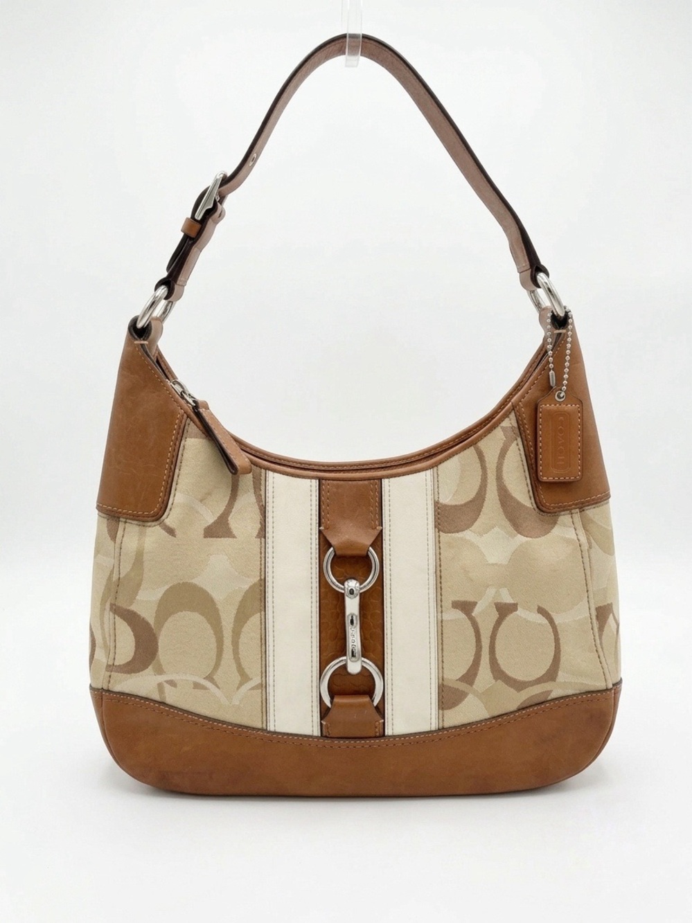 VINTAGE Y2K VIRAL Coach Hampton Signature Canvas Stripe Hobo Bag Cognac & Cream